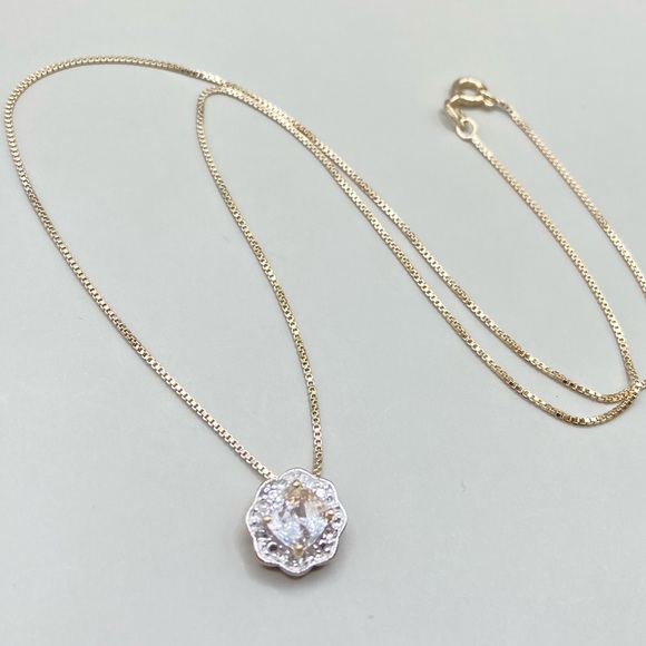 Gold Tone Sterling Silver Cubic Zirconia Halo Necklace - Picture 4 of 6